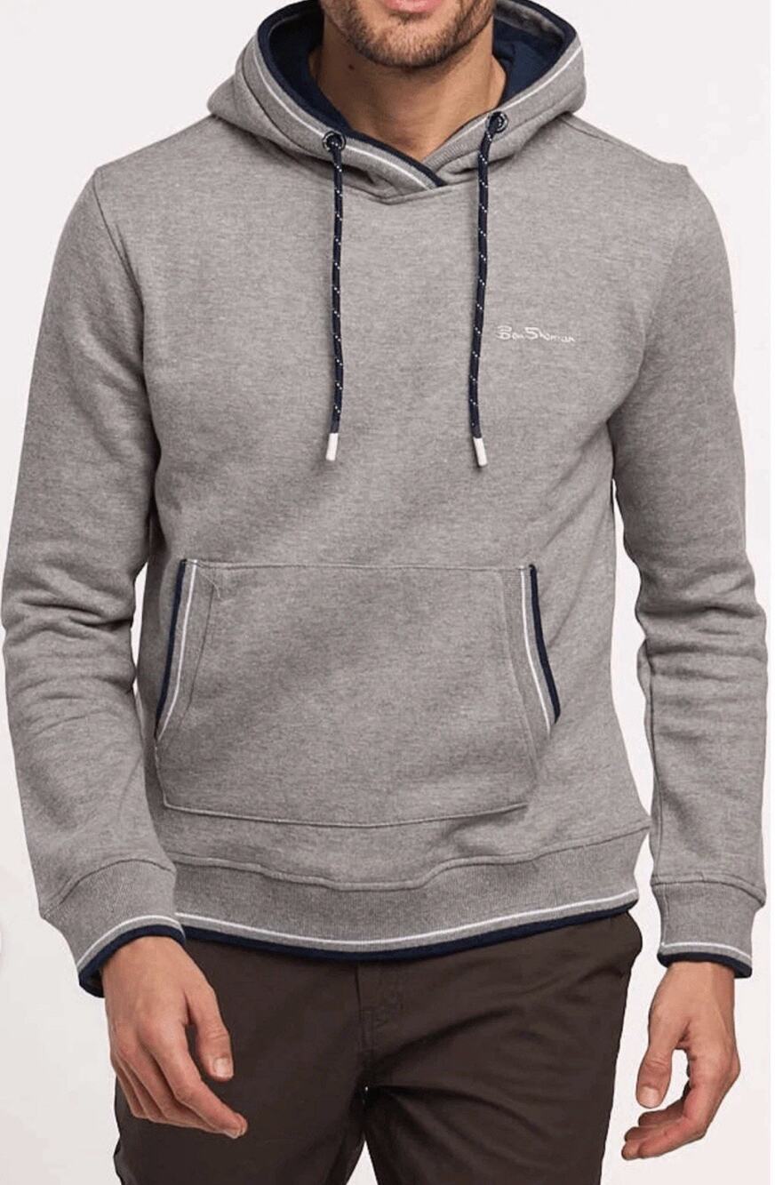 The Original Ben Sherman Mens Hoodie Grey Heather Small Pullover Sweatshirt